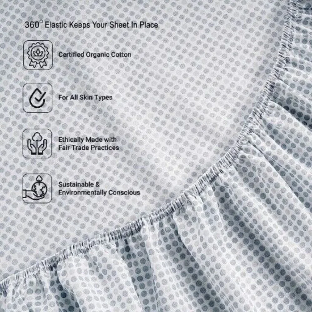 King Size 100% Organic Cotton 4 Piece Sheet Set (Light Blue Polka Dot De…